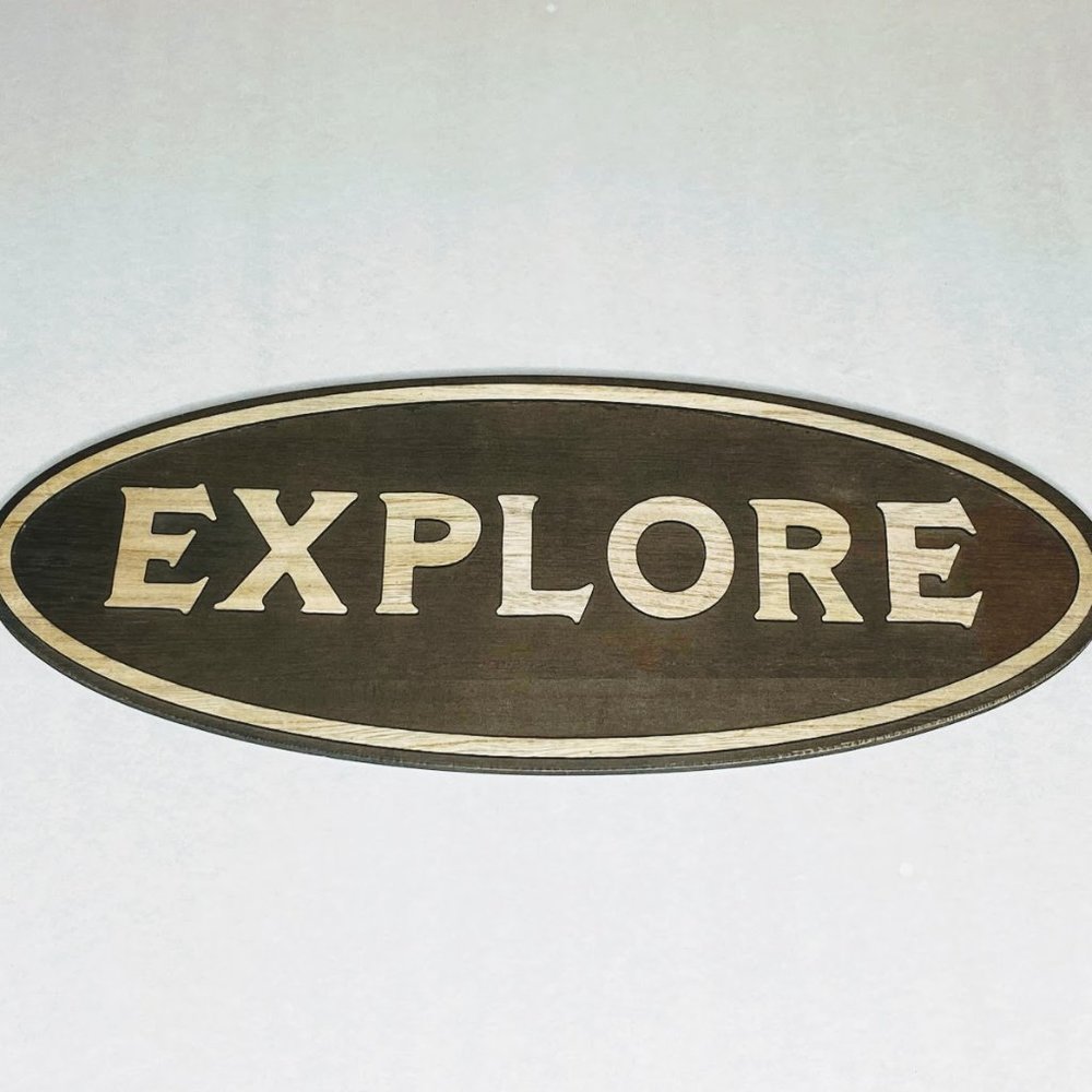 Wall Decor Wooden "EXPLORE" Travel Sign Brown Oval Shape 23"x9" Hobby Lobby NWT